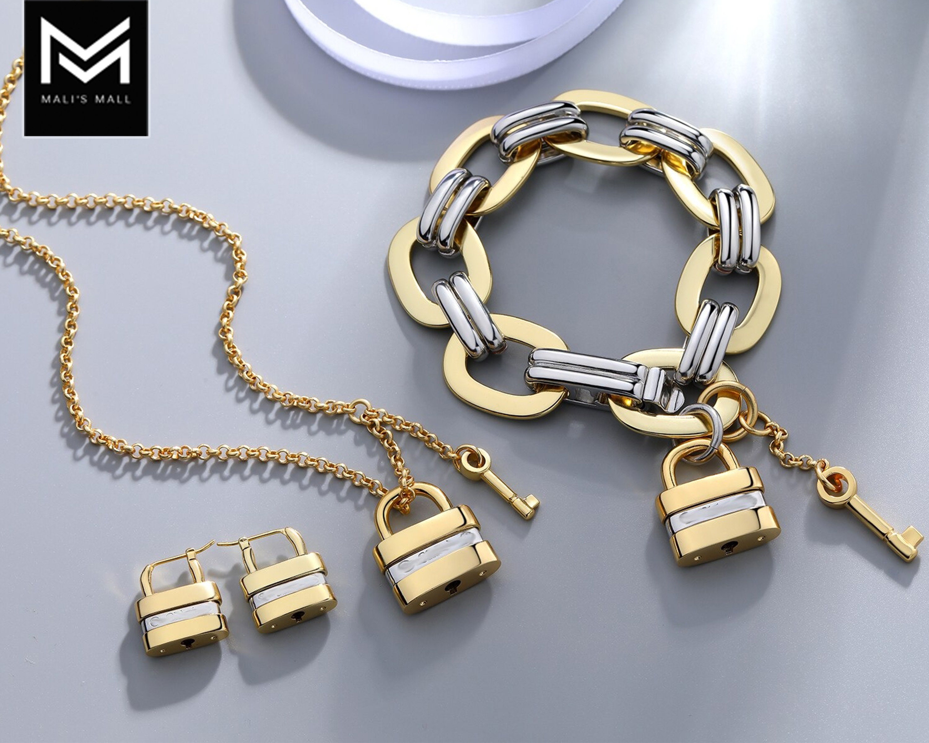 Padlock Girl Jewelry Set Lock Pendant with Thick Chain Etsy