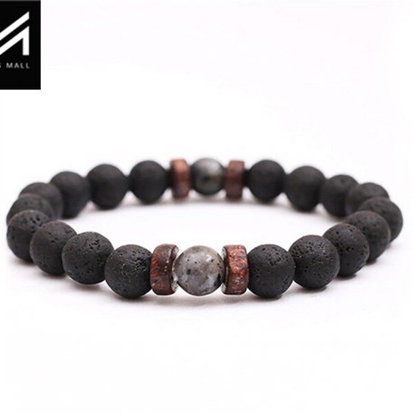 Lava Stone & Onyx Buddha Bead Bracelet - Yoga Chakra Bracelet For Men & Women - View #6