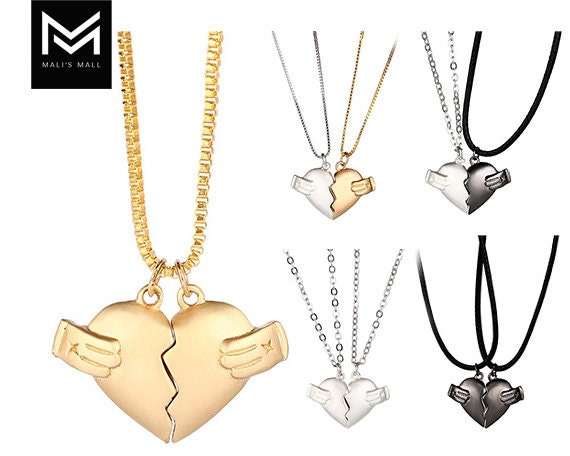 Magnetic Heart Pendant With Couple Necklace Gold Silver Black