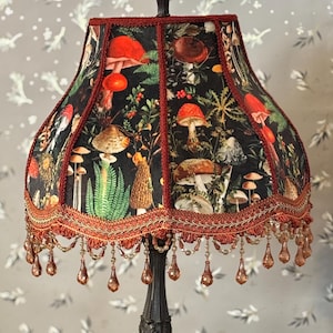 Laila- Hand Sewn Mushroom Lampshade with Beaded Trim- Large
