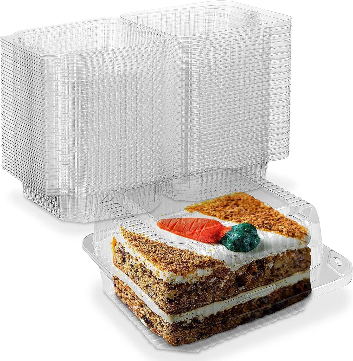 100 Pcs Clear Hinged Plastic Containers with Lids,Individual Cake Slice  Containers,Square Plastic Food Container,Disposable Clamshell Take Out