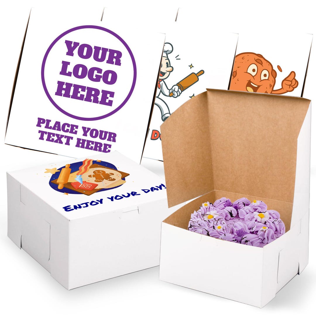 MT Products Custom Printed Bakery Boxes - 9" X 9" X 5" White ...