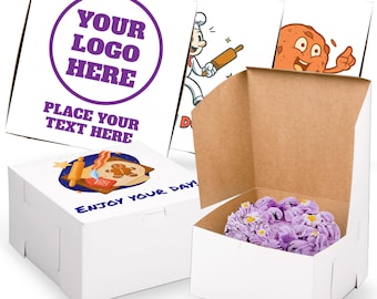 MT Products Custom Printed Bakery Boxes - 9" x 9" x 5" White Customizable Cake, Cookie and Pie Boxes with Logo - Made in the USA