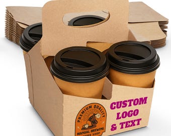 MT Products Custom Printed 4 Cups Drink Carrier with Handle 6.5" x 6.5" x 9" - Disposable Cup Carriers for Drinks - Made in USA