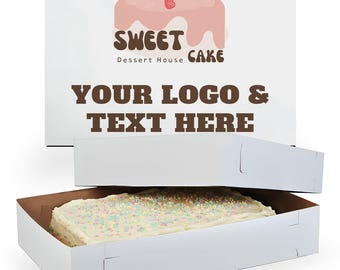 MT Products Custom Printed White Cake Boxes 18" x 13" x 3.5" - Disposable Bakery Boxes with Detachable Lids for Extra Storage - Made in USA