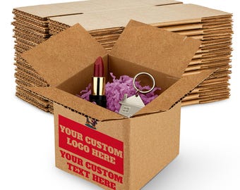 MT Products Custom Printed Kraft Cardboard Shipping Boxes 4" x 4" x 4" - Personalized Mailing Boxes and for Gifting