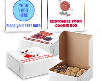 MT Products Custom Printed Bakery Boxes - 8" x 8" x 3" White Donut and Cupcake Boxes Printed with Logo - Pack of 5