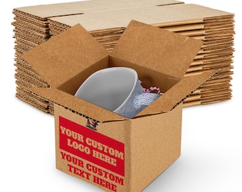 MT Products Custom Printed Kraft Cardboard Shipping Boxes 5" x 5" x 5" - Personalized Mailing Boxes and for Gifting