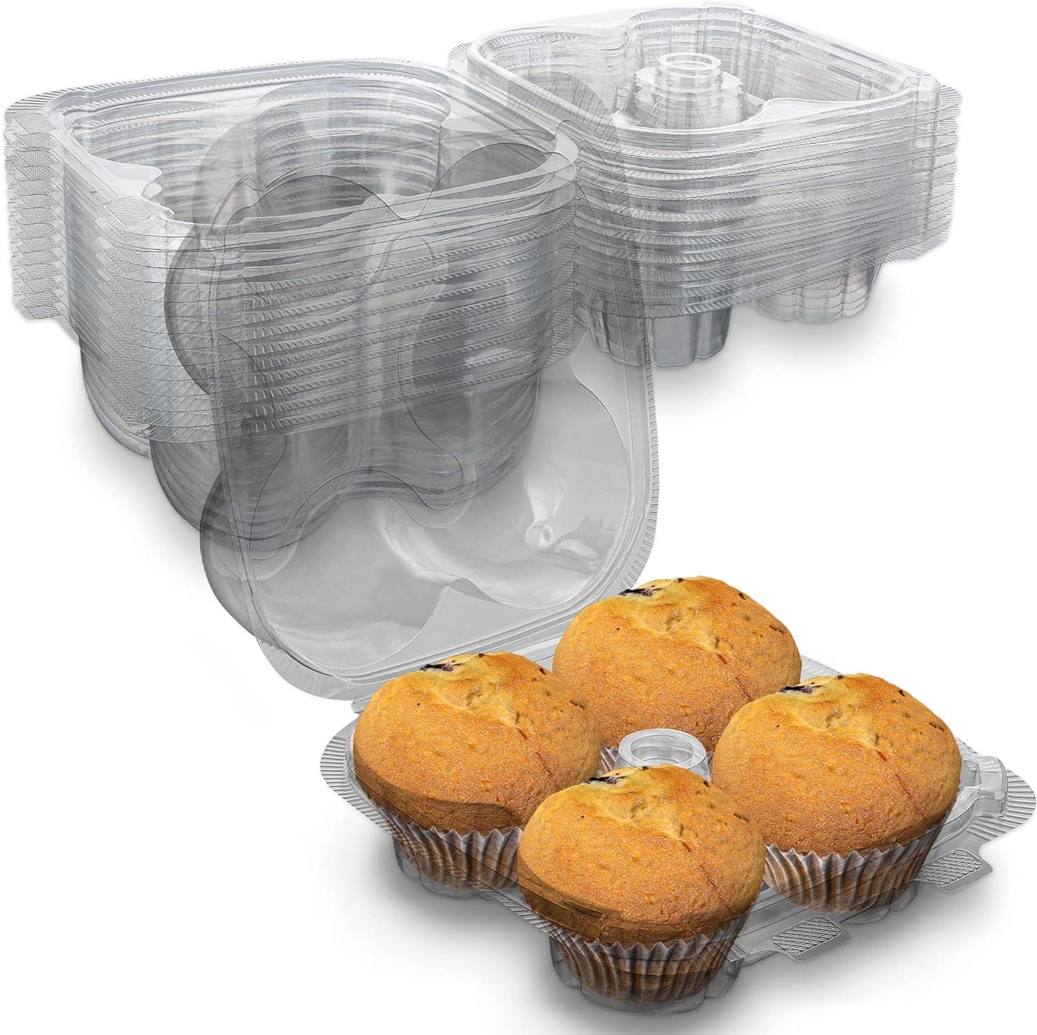 Plastic - 1 Cavity Flat Top Cupcake Container - Standard Size