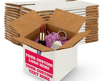 MT Products Custom Printed White Custom Shipping Boxes 4" x 4" x 4" - Personalized Mailing Boxes and for Gifting
