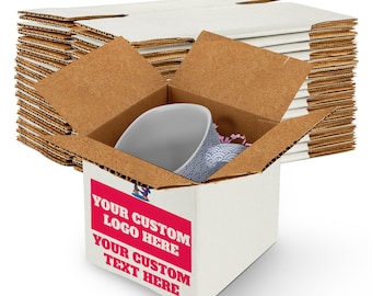 MT Products Custom Printed White Cardboard Shipping Boxes 5" x 5" x 5" - Personalized Mailing Boxes and for Gifting