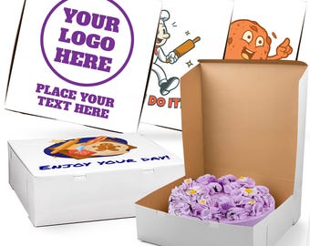 MT Products Custom Printed Bakery Boxes - 14" x 14" x 5" White Customizable Cake, Cookie and Pie Boxes with Logo - Made in the USA