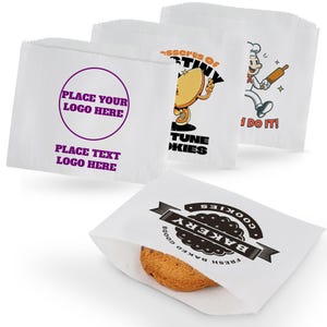 MT Products Custom Printed Small White Paper Bags 6" x 4.5" - Personalized Disposable White Cookie Bags