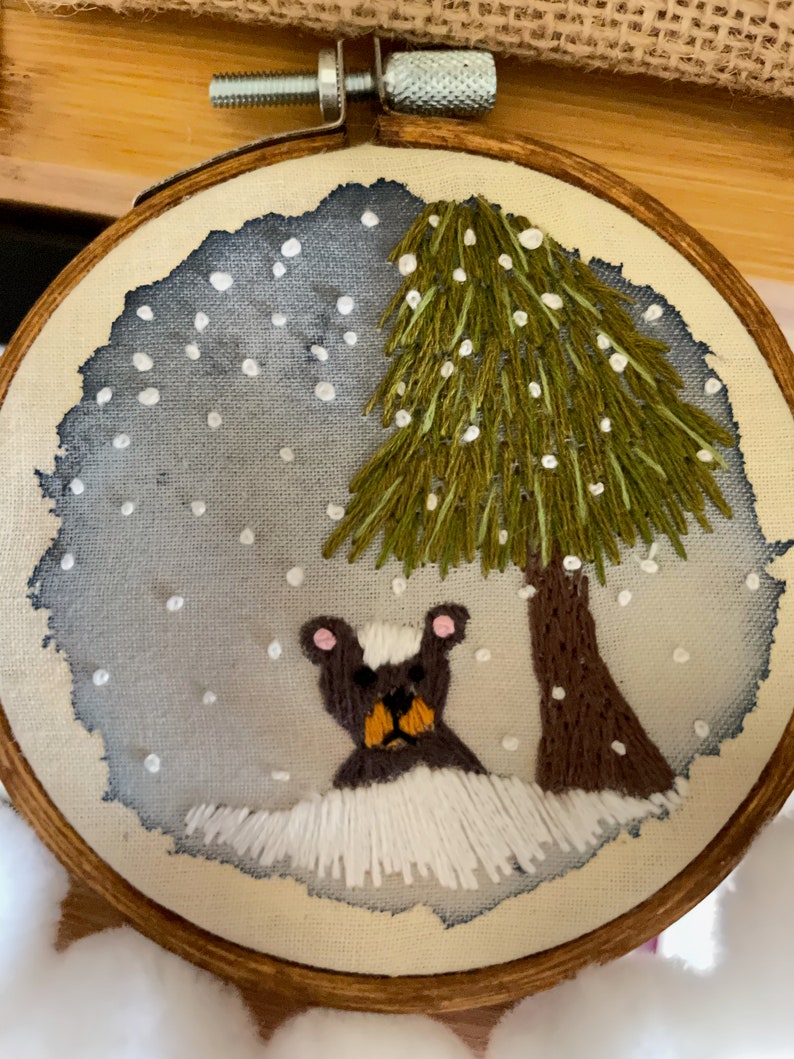 Black Bear Snow Forest Rustic Cabin Embroidery HoopWall Decoration