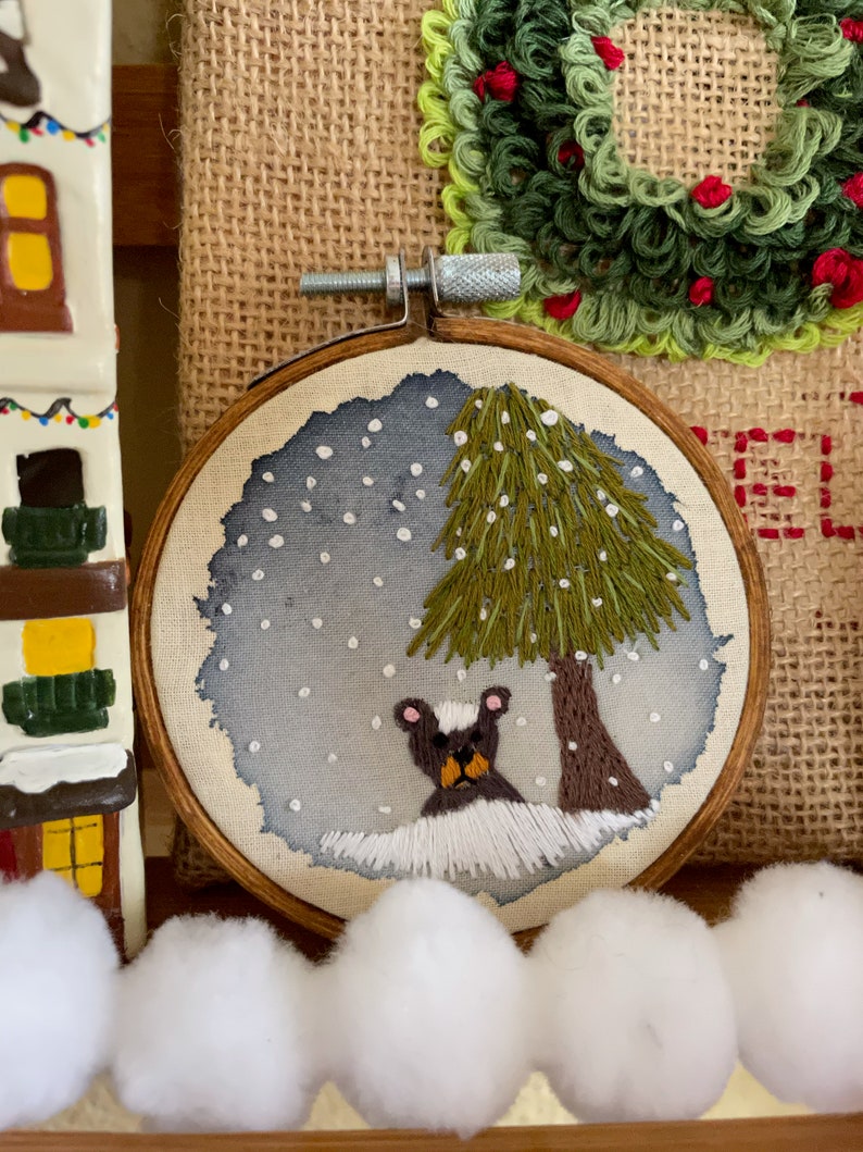 Black Bear Snow Forest Rustic Cabin Embroidery HoopWall Decoration