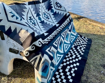 Coperta in alpaca fatta a mano, motivo geometrico Navajo Southwest, misura matrimoniale