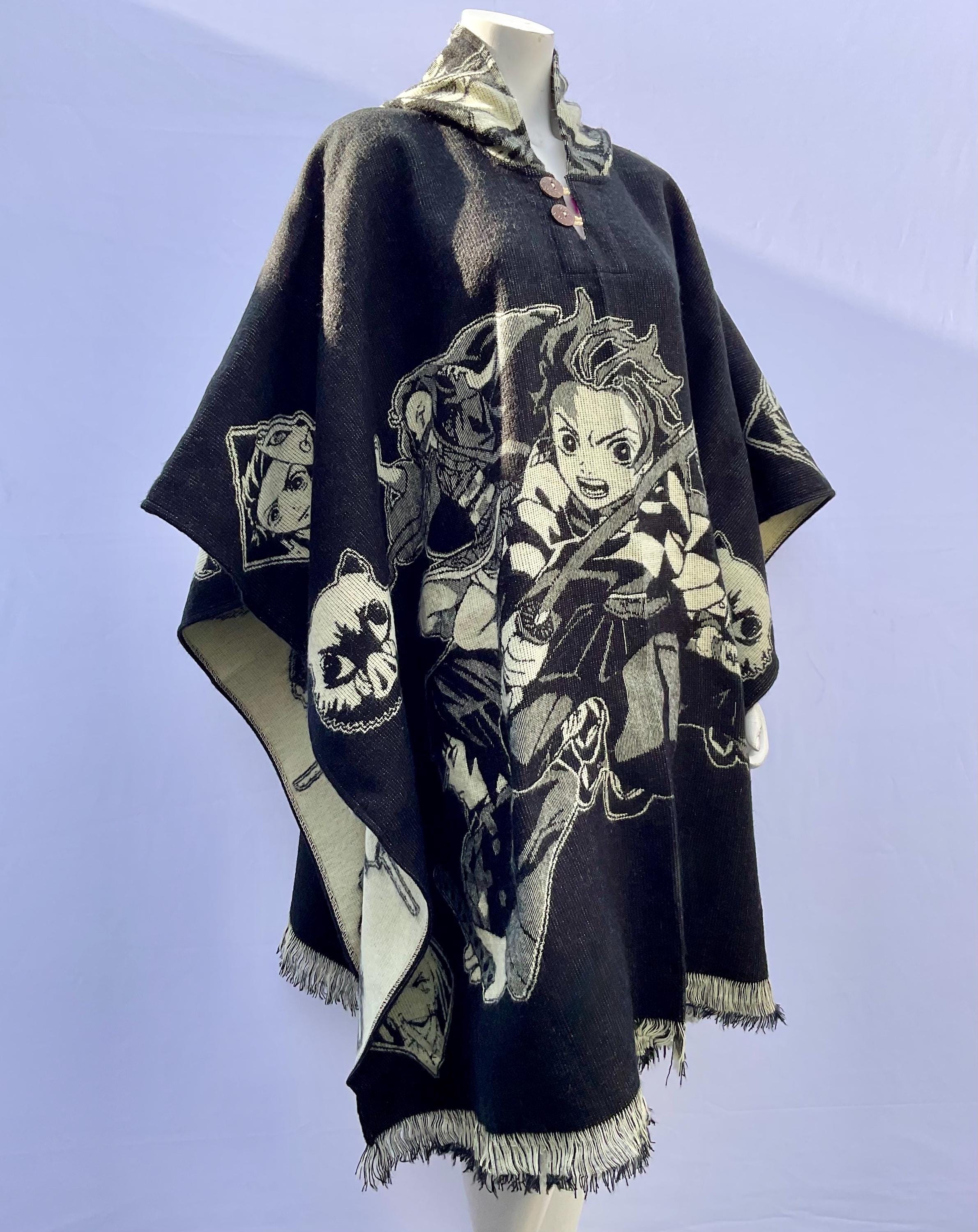 Anime, Handmade Alpaca Wool Poncho, Demon Slayer Infinity, Dark