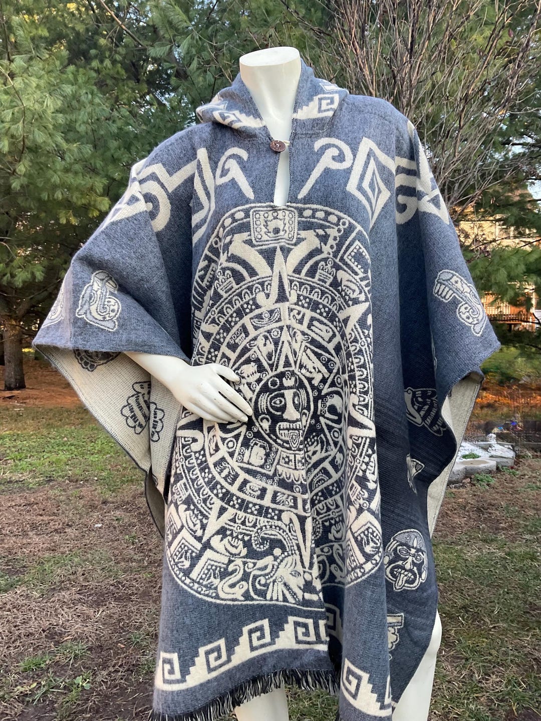 Aztec Rug Poncho Handmade Alpaca Wool Poncho: Aztec Calendar Design, Very Soft and Warm ...