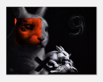Lámina artística oscura "seis/nueve" - Impresión giclée puntillista - Arte mural único