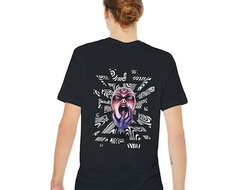 Premium Unisex T-Shirt mit Rundhalsausschnitt | Bella + Canvas 3001 Schwarz | "ecstatic realm" on back
