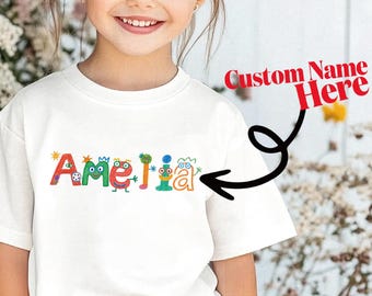 Personalized Toddler Shirt with Name, Monster Alphabet Kids T-shirt, Custom Name Gift for Toddlers, Playful Alphabet Tee