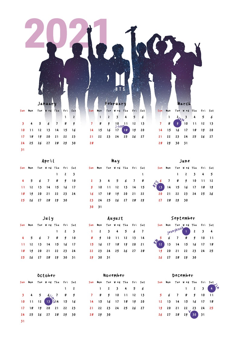 2021 BTS Calendar Poster 1 Year / Bangtan Sonyeondan Etsy