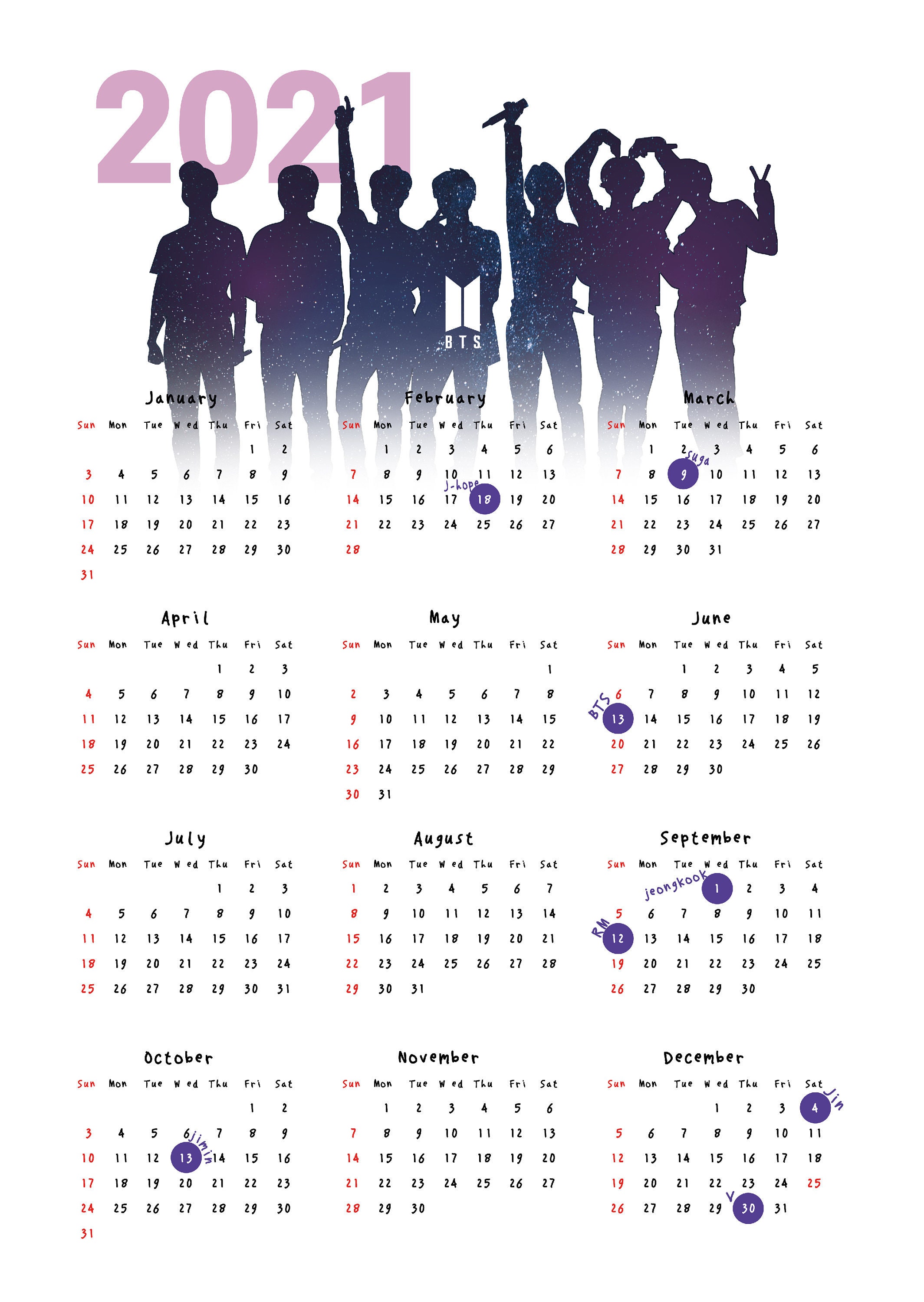 2021 BTS Calendar Poster 1 Year / Bangtan Sonyeondan Etsy