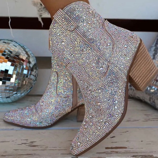 silver rhinestone boots