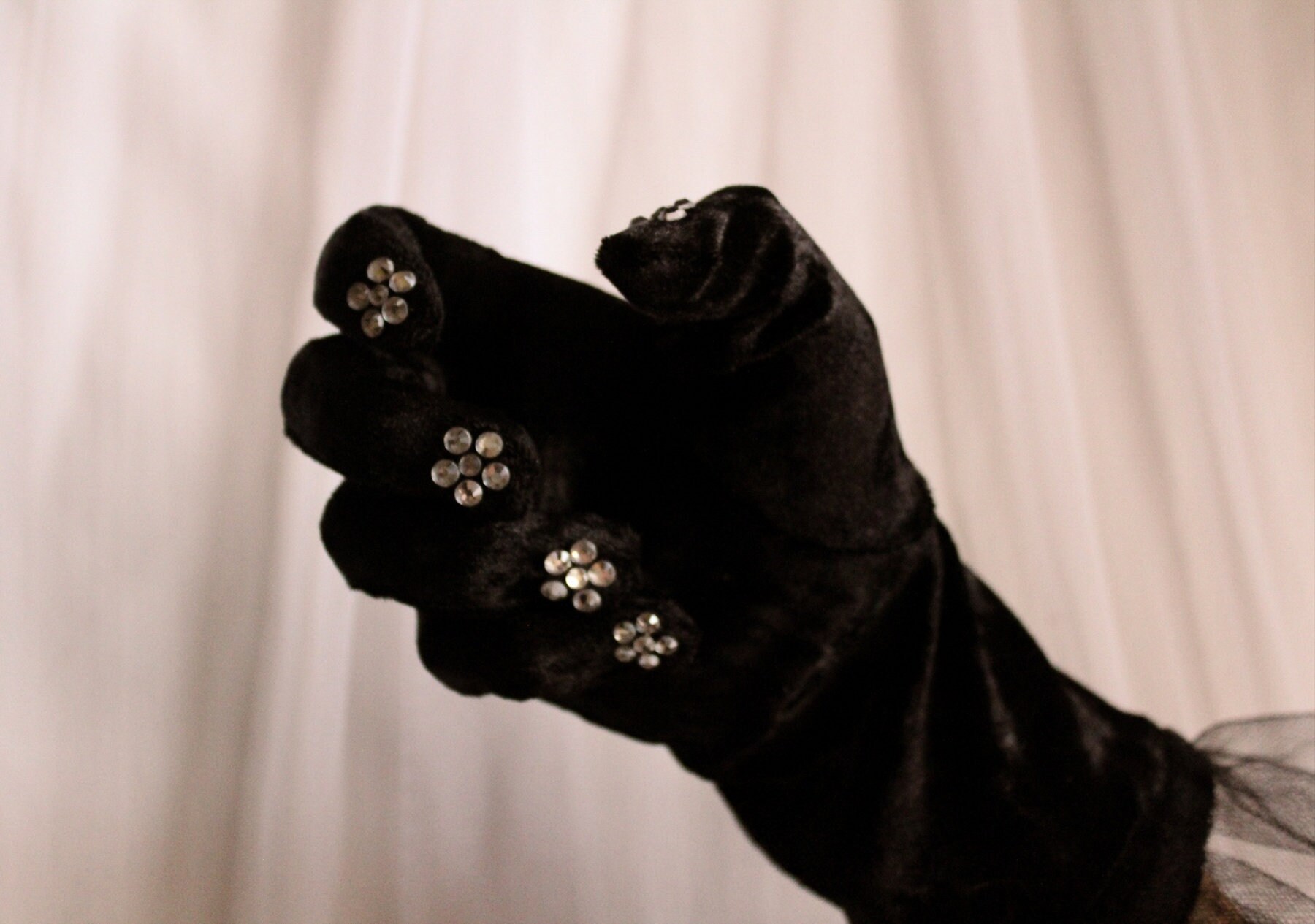 Black Velvet Gloves with Glittering Rhinestones and Tulle Etsy
