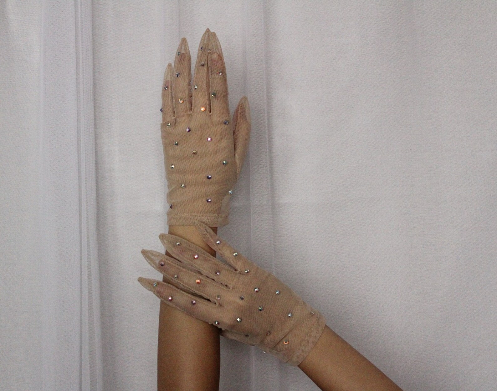 Gloves Crystal AB RhinestonesBeige gloves Womens Mesh Sheer Etsy