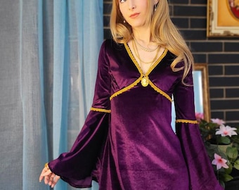 1960s Witchy Bell Sleeve Velvet handmade Medieval Dress