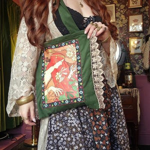 Shalott-draagtas renaissance art nouveau tapijt groen met kanten rand