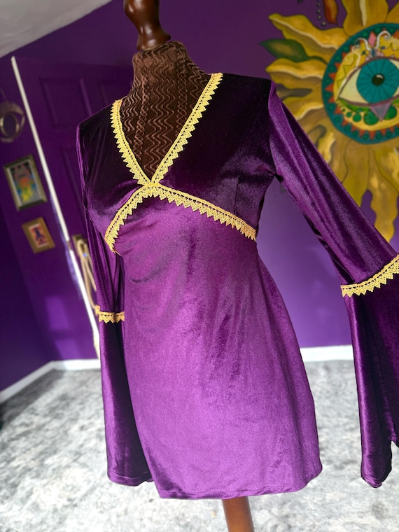 1960s Witchy Bell Sleeve Velvet Handmade Medieval Dress - Etsy