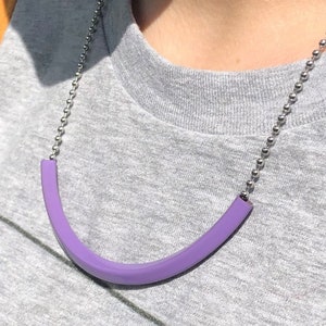 Purple Curved Bar Necklace/ Silver Ball Chain Necklace