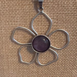 Large flower necklace/ Stainless Necklace/ Purple Gemstone Necklace