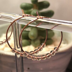 Beaded Hoop Earrings/ Rose Gold Hoops/ Blush Pink Earrings