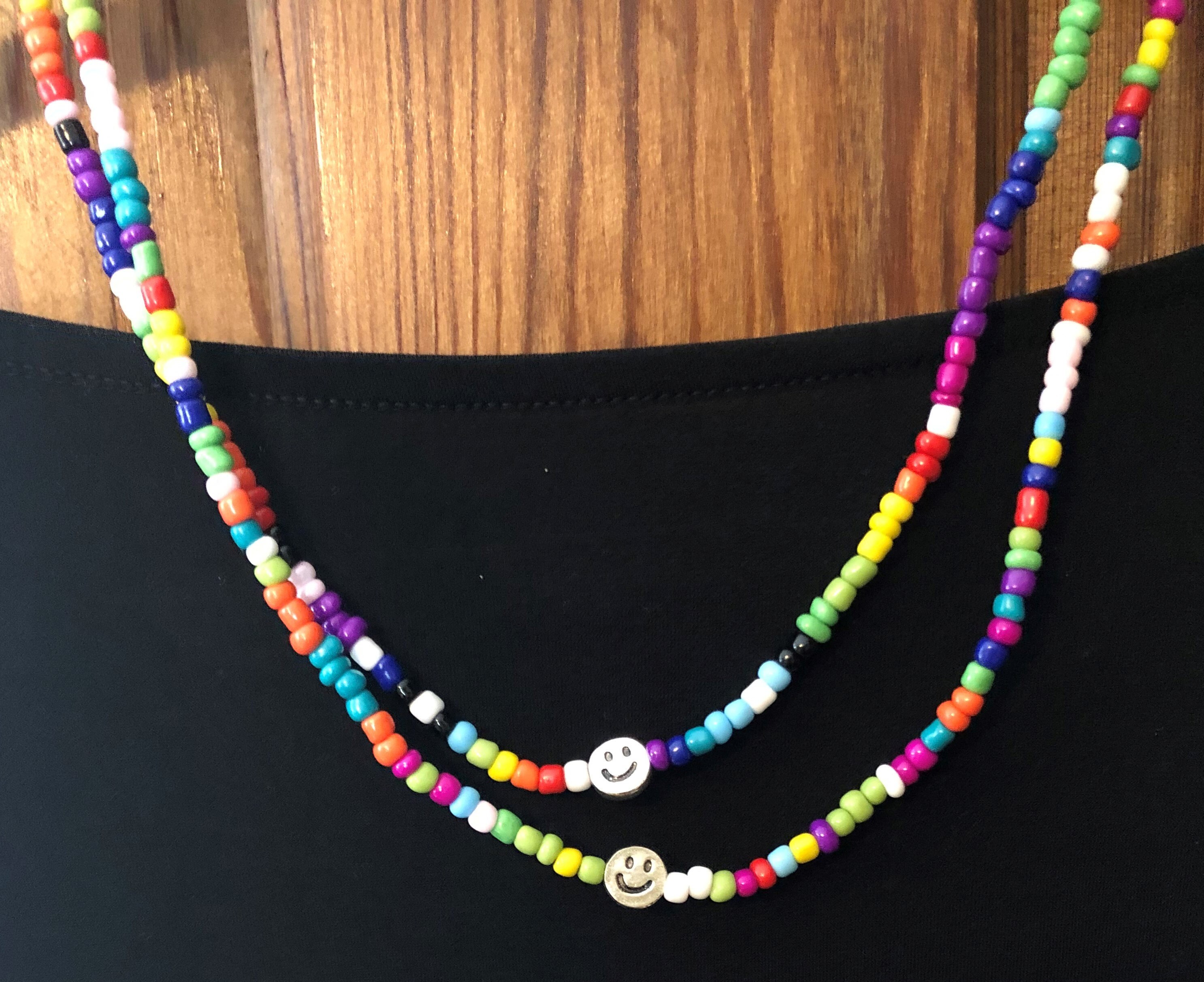 Colorful Beaded Smiley Face Charm Necklaces/ Seed Bead | Etsy