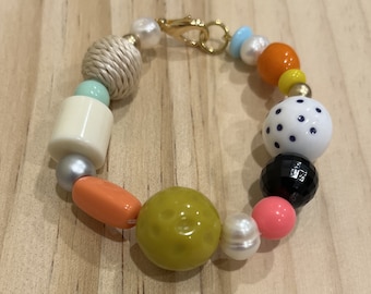 Mixed Vintage Bead Bracelet/ Chunky Beaded Bracelet/ Colorful Oversized Bracelet