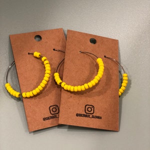 Yellow Beaded Earrings/ Large Hoop Earrings/ Yellow Hoop Earrings
