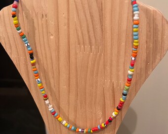 African Christmas Bead Necklace/ Seed Bead Necklace/ Colorful Beaded Necklace