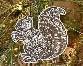 Squirrel Berry Baltic Birch Wood Engraved Ornament