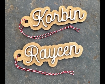 Personalized Wooden Stocking Tag, Rustic Christmas Name Ornament