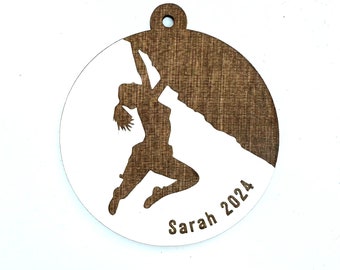 Personalized Rock Climber Christmas Ornament, Laser Etched Baltic Birch