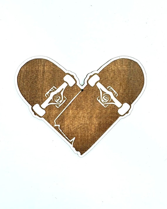Laser Etched Skateboard Heart Ornament, Personalized Baltic Birch