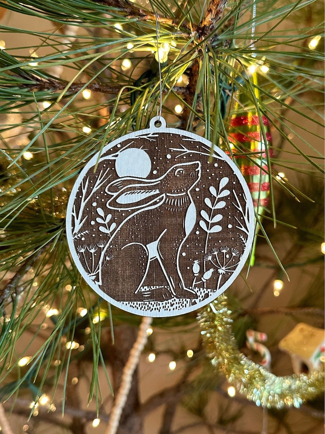 Rabbit Moon Baltic Birch Wood Engraved Ornament - Etsy