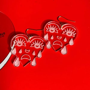 Crying Heart Earrings - Laser Etched Lucite Acrylic - Gold Plated Jewelry