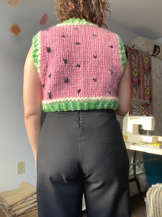 Hand knit, size L, watermelon, sweater vest - image 8
