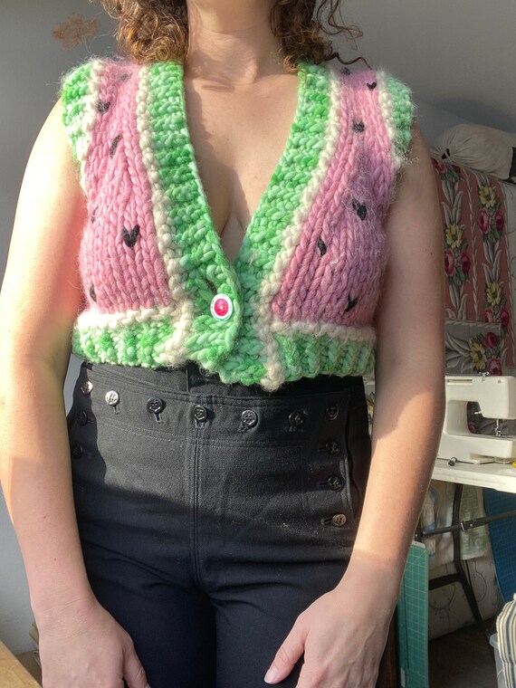 Hand knit, size L, watermelon, sweater vest - image 1