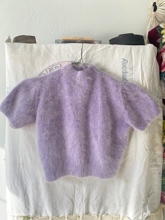 1940s Cropped Short Sleeve Angora Sweater Size M Gem