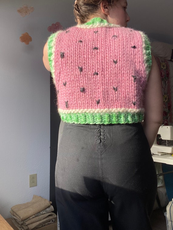 Hand knit, size L, watermelon, sweater vest - image 3